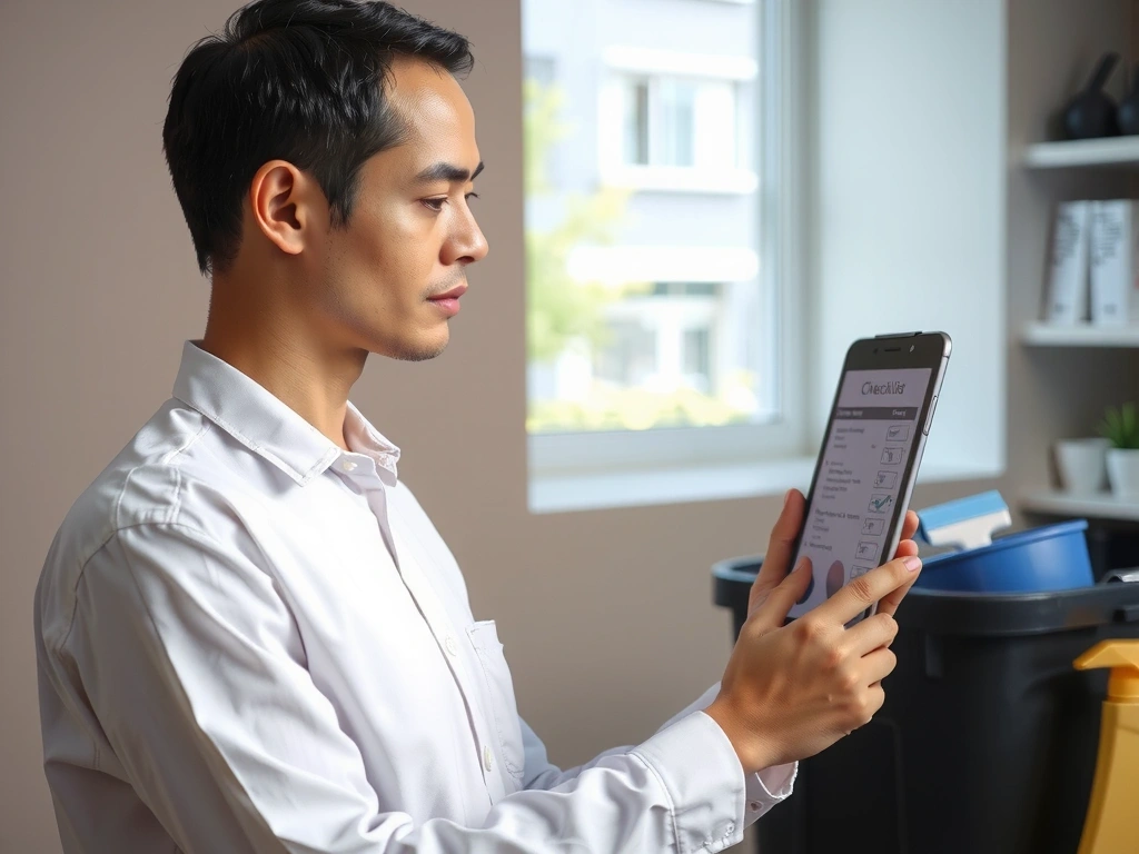 Técnico validando checklist en tableta